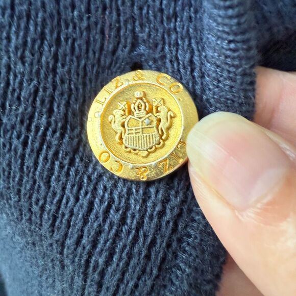 Vintage Liz Claiborne Liz & Co Navy Blue Sweater Blazer Cardigan Crest Prep Scho - Picture 4 of 9